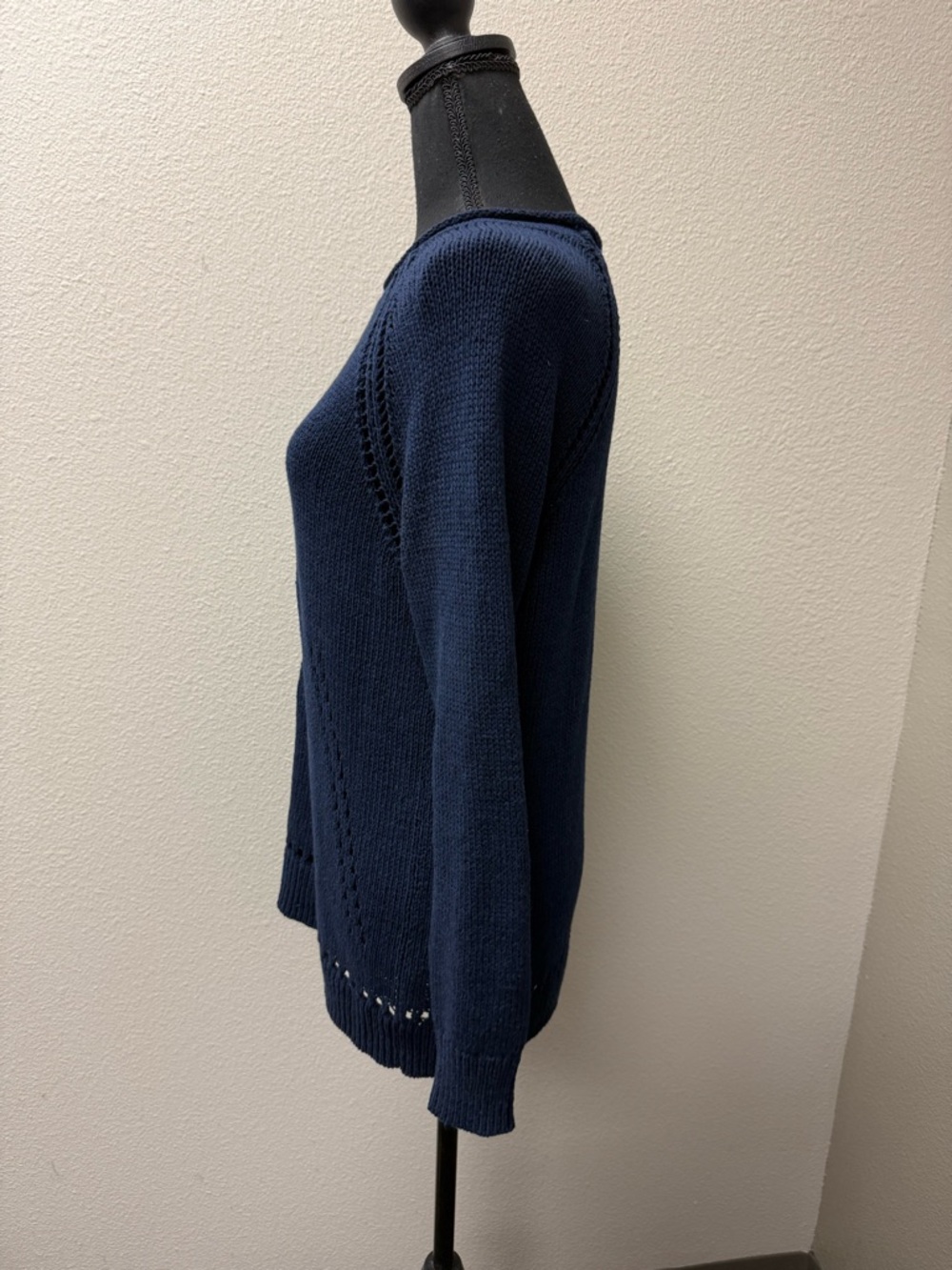 J.Crew Navy Knit Sweater Medium Cotton Blend Crewneck Lightweight Classic - Picture 4 of 10